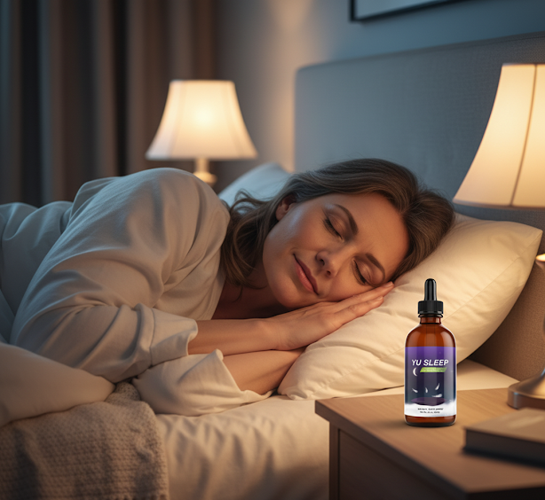 Yu Sleep nighttime sleep support formula on a bedside table