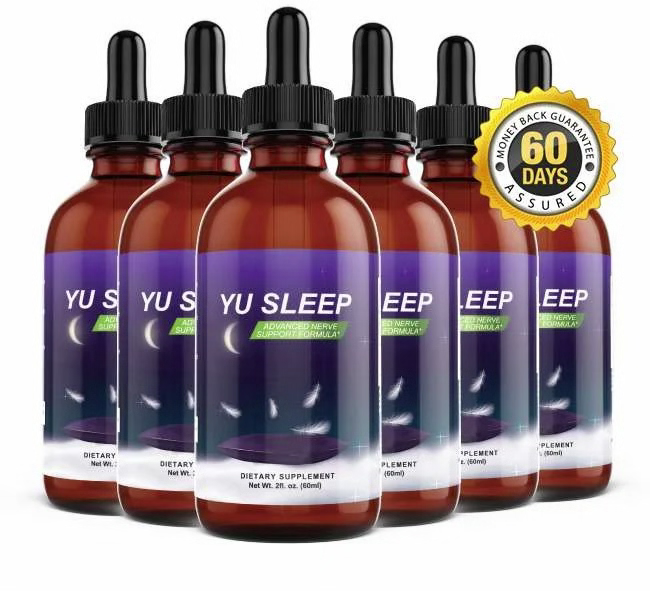 Yu Sleep supplement bottles with 60-day guarantee badge